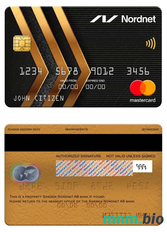 Sweden Nordnet AB bank przykład karty mastercard w formacie PSD